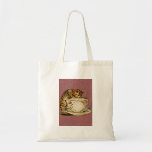 Cat Teacup Cute Vintage Victorian Tote Bag