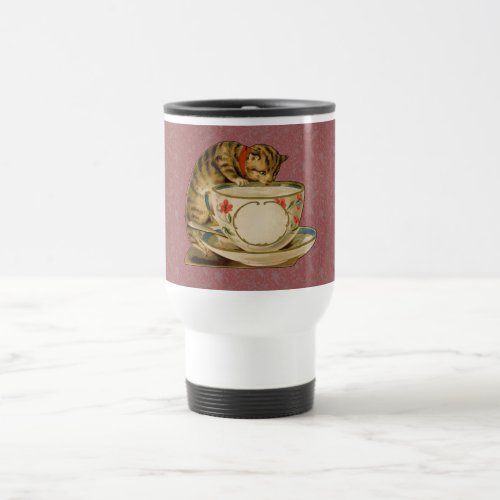 Cat Teacup Cute Vintage Victorian Travel Mug