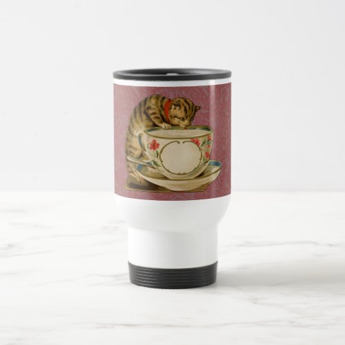 Cat Teacup Cute Vintage Victorian Travel Mug