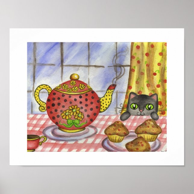 Cat Teapot Art Print Poster (Front)