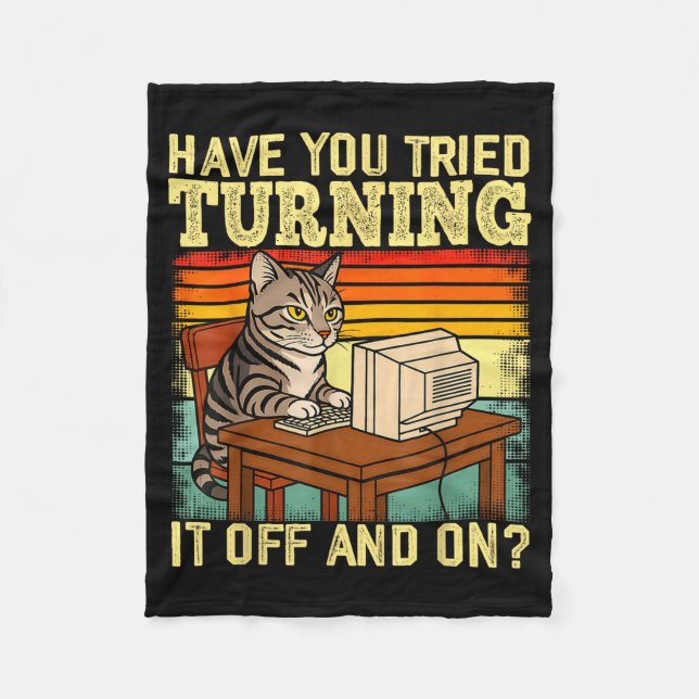 Cat Tech Engineer Suprt Humor Tech Computer It Guy Fleece Blanket (Front)