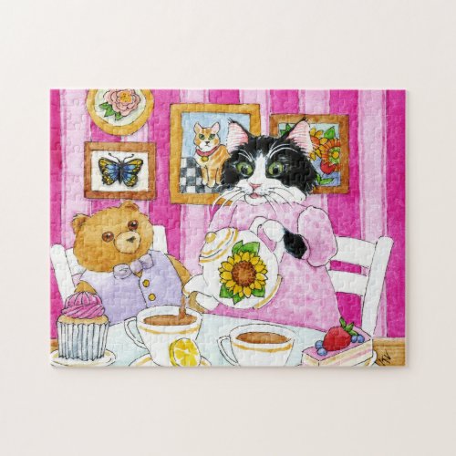 Cat teddy bear tea party jigsaw puzzle