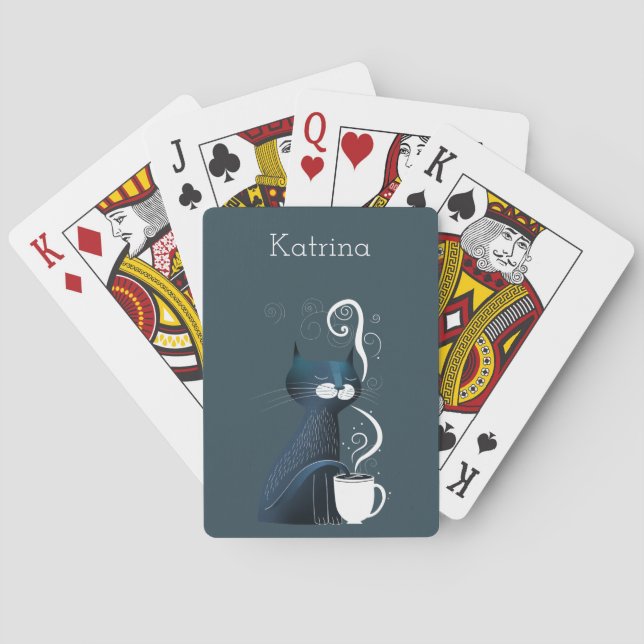 Cat Testing Tea Temperature With Tail Name Poker Cards (Back)