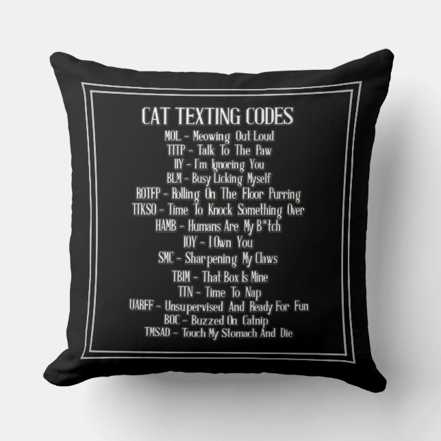 Cat Texting Codes Humor Throw Pillow (Front)