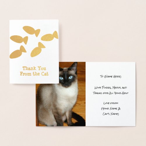 Cat Thank You _ Add Kitty Photo Inside _ Custom Foil Card