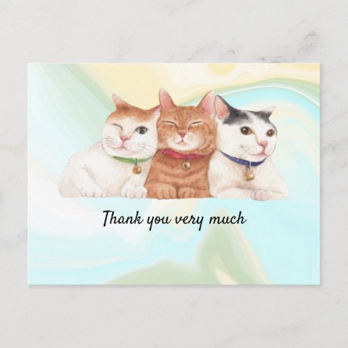 Cat Thank you card with three cats smiling