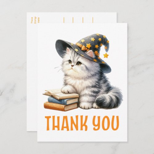Cat Thank You Kitten Witch Halloween Book Lover Postcard