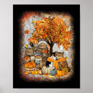 Cat Thanksgiving Pumpkin Autumn Halloween Cats Fal Poster