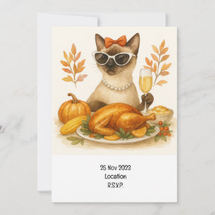 Cat Thanksgiving with Turkey Invitation