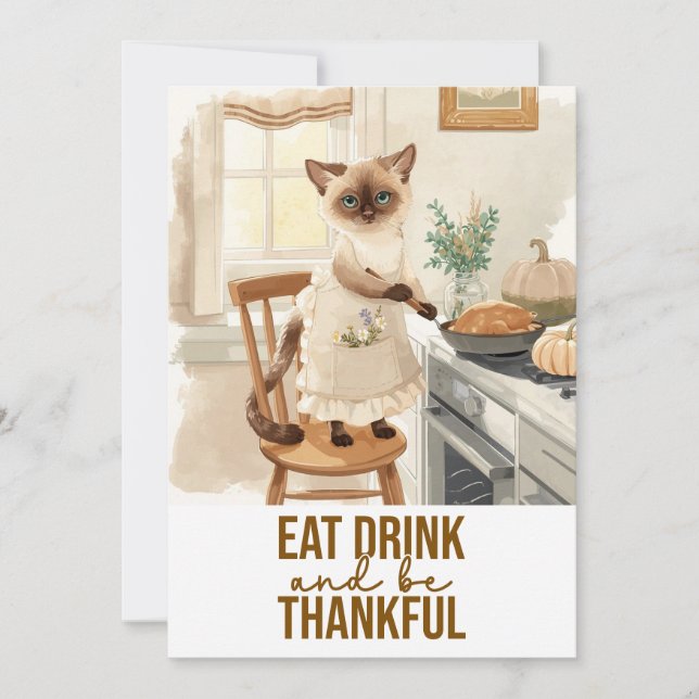 Cat Thanksgiving  with Turkey  Invitation (Front)