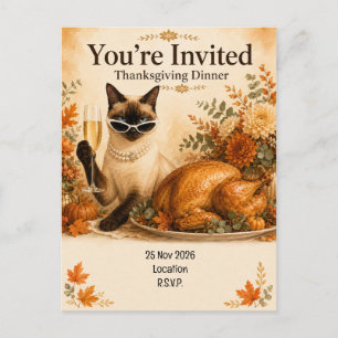 Cat Thanksgiving with Turkey Postcard
