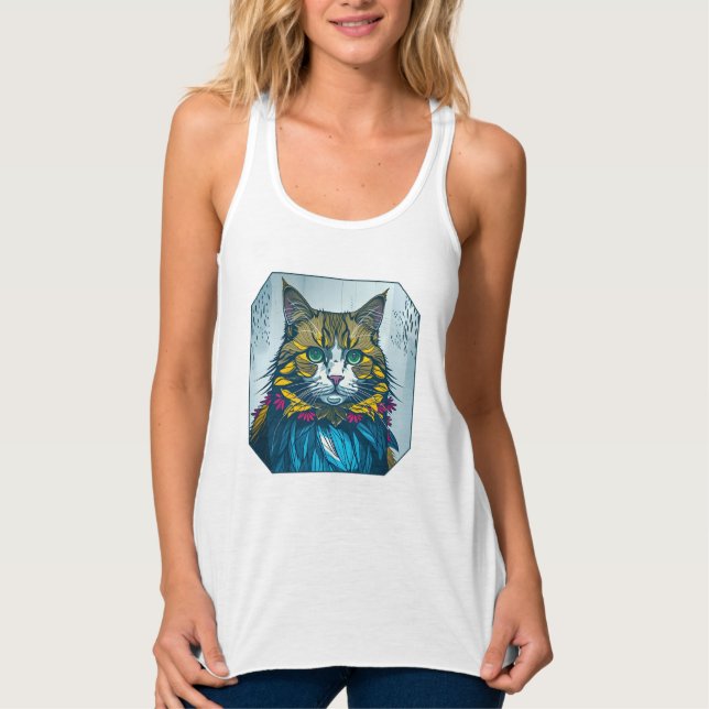 Cat That Ate The Canary Feathers | Wearable Art Tank Top (Front)