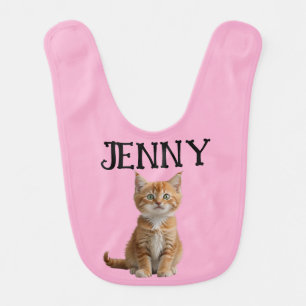 CAT THEME BABY BIB PINK CUSTOM NAME