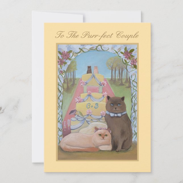 Cat Theme Wedding Congratulations Flat Card (Front)