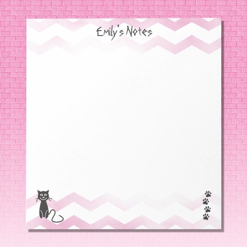 Cat themed Add Name Template Pink Zigzags Notepad