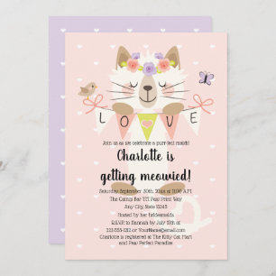 Cat Themed Bridal Shower Invitations Floral Boho