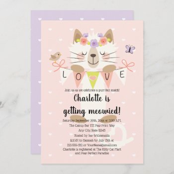 Cat Themed Bridal Shower Invitations Floral Boho by OccasionInvitations at Zazzle