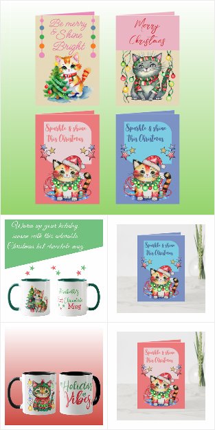 Cat themed Christmas Cards & Gifts