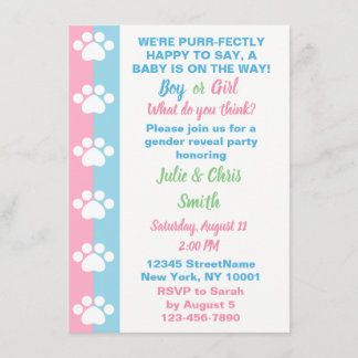 Cat Themed Gender Reveal Party Invitation
