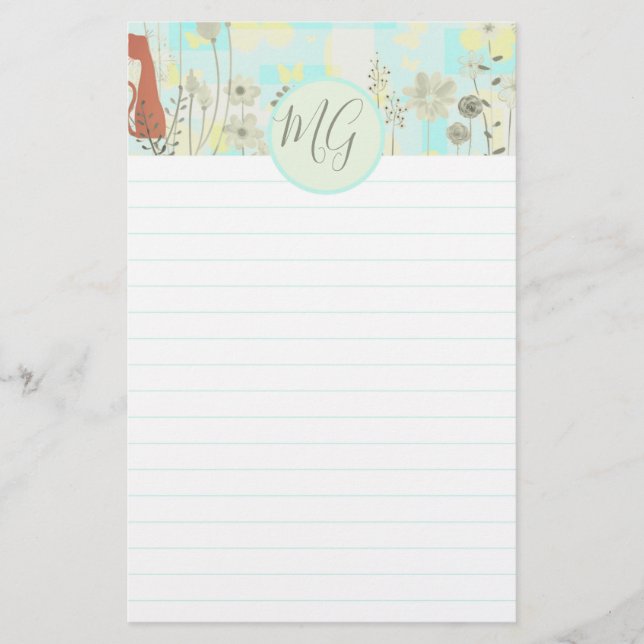 Cat Themed Letter Writing Stationery MONOGRAMMED (Front)