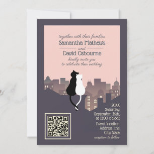 Cat themed QR code wedding design invitation