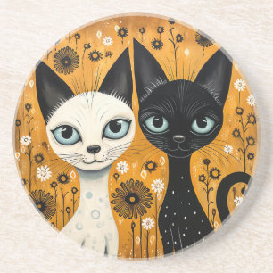 Cat-Themed Sandstone Coaster