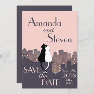 Cat themed wedding design invitation