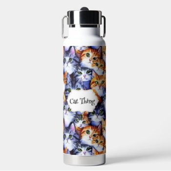 Cat Thing Faces Collage Print Pattern Diy Name Water Bottle by petcherishedangels at Zazzle