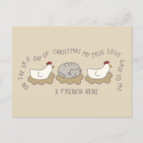 Cat Third Day 3 French Hens Christmas Postcard