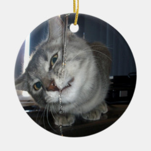 Cat Thirst, Ceramic Christmas Tree Decoration. Ornament