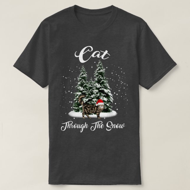 Cat Through The Snow Santa Tabby Christmas  T-Shirt (Design Front)
