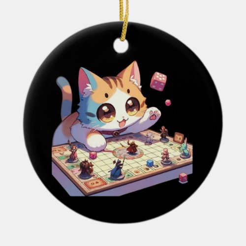 Cat Throwing Dice Tabletop Game Ceramic Ornament