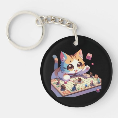Cat Throwing Dice Tabletop Game Keychain