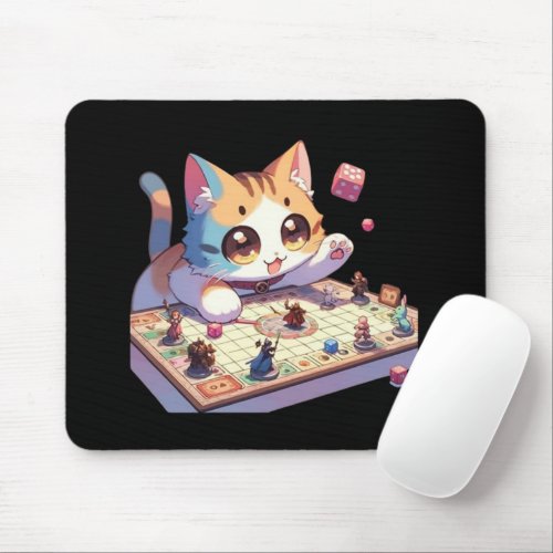 Cat Throwing Dice Tabletop Game Mouse Pad