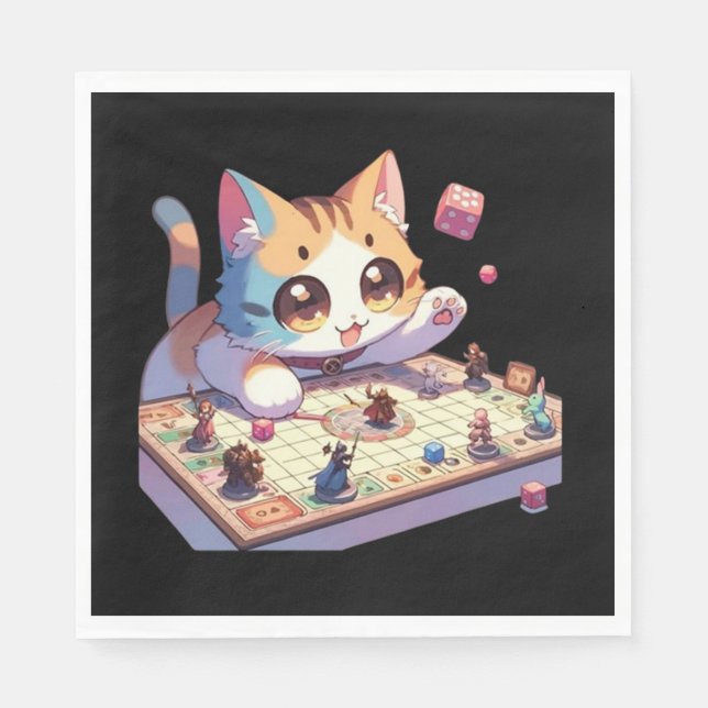 Cat Throwing Dice Tabletop Game Napkins (Front)