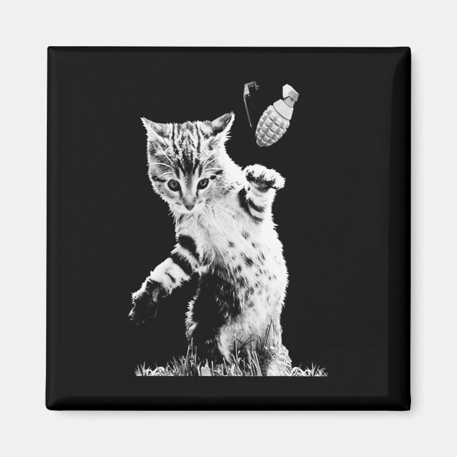 Cat Throwing Grenade Funny Kitty Cat Grenade Scene Magnet (Front)