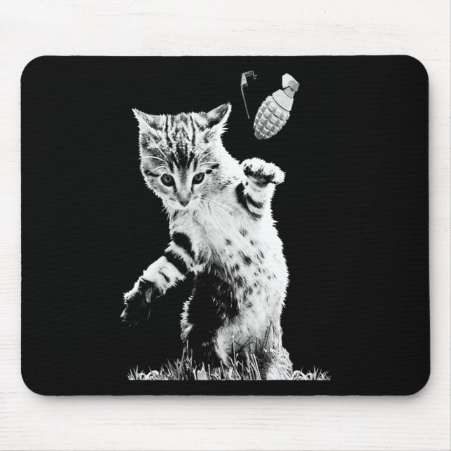 Cat Throwing Grenade Funny Kitty Cat Grenade Scene Mouse Pad (Front)