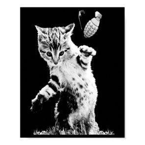 Cat Throwing Grenade Funny Kitty Cat Grenade Scene Poster