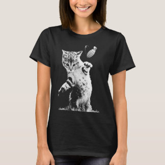 Cat Throwing Grenade Funny Kitty Cat Grenade Scene T-Shirt