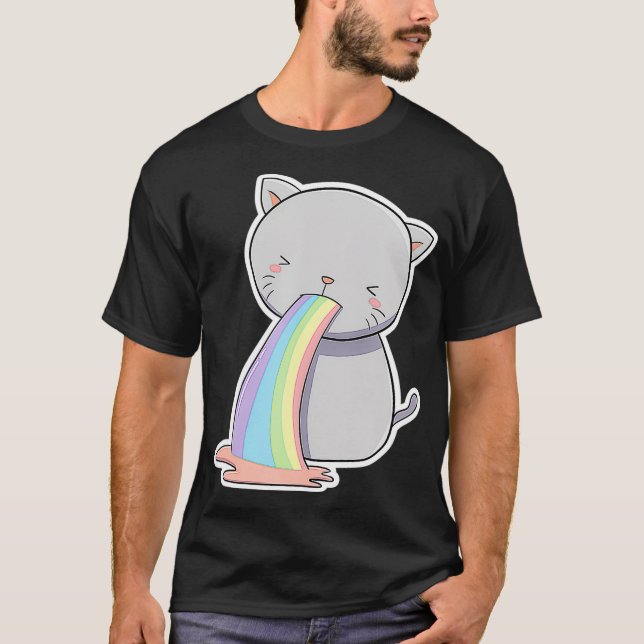 Cat Throwing Up Rainbow Funny Vomiting Kitty Lover T-Shirt (Front)