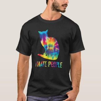 Cat Tie Dye 60s Retro Cat I Hate People 1 T-Shirt