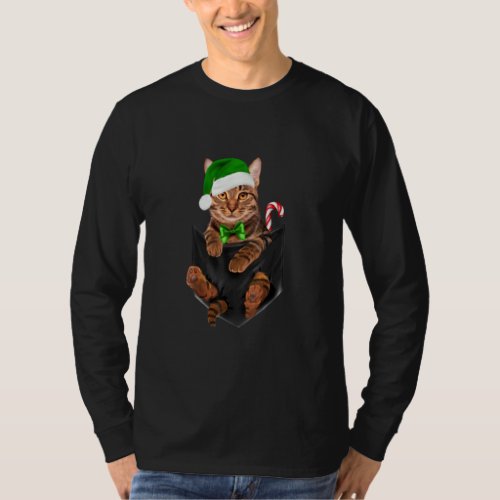 Cat Tiger Elf Hat In Pocket _ Christmas Cat Lovers T_Shirt