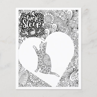 Cat Time To Sleep Adult Coloring Page