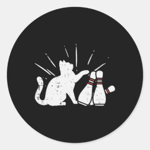Cat Tipping Bowling Pins Fun Bowler Girls Kids Tod Classic Round Sticker