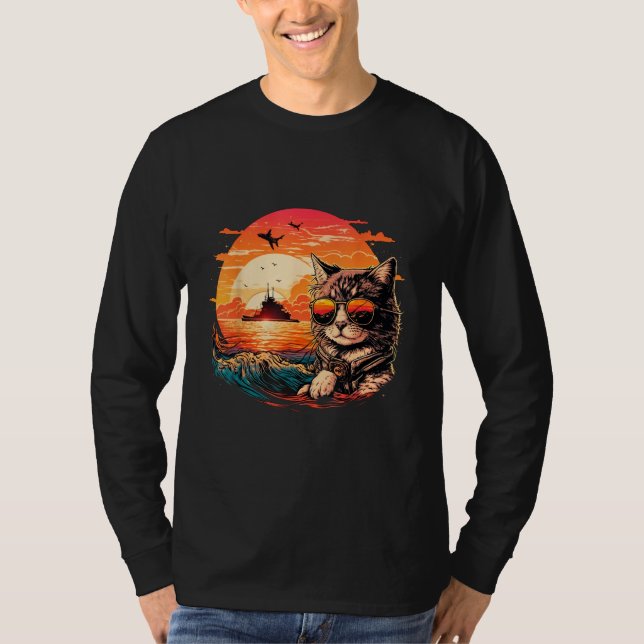 Cat-titude in Paradise Funny Cat on the Beach T-Shirt (Front)