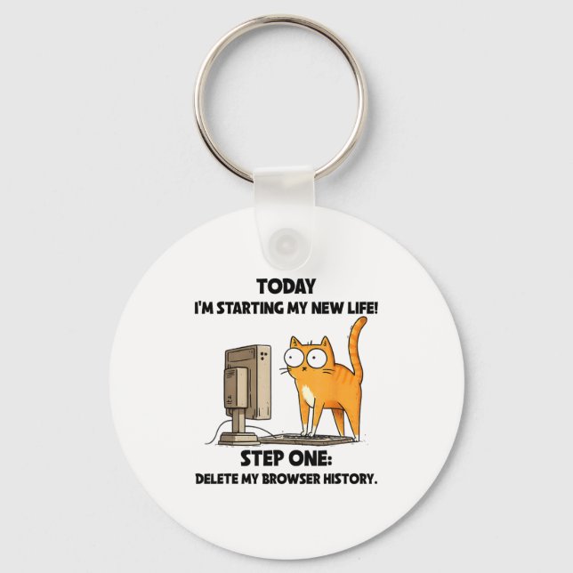 Cat Today I'm Starting My New Life Step One Delete Keychain (Front)