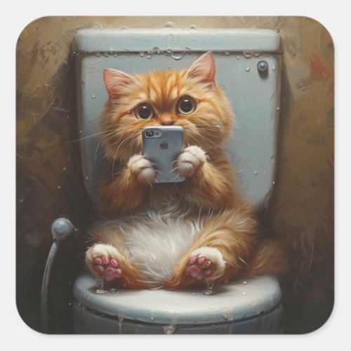 Cat Toilet Entertainment Phones Reaction Square Sticker