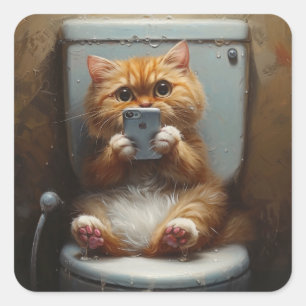 Cat Toilet Entertainment: Phone's Reaction Square Sticker