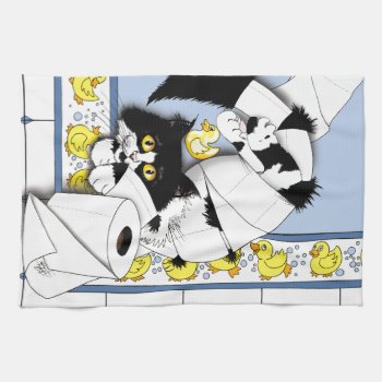 Cat Toilet Paper Blue Yellow  Towel by tigressdragon at Zazzle
