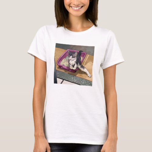 Cat Toilet Sand With A Leg Funny T_Shirt